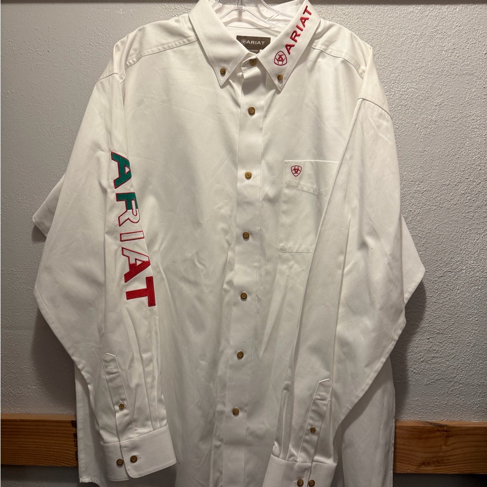 Ariat White Button-Down Shirt with Red Logo Accents